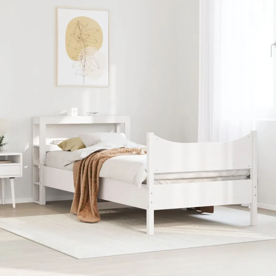 Cadre de lit avec tête de lit blanc 75x190cm bois de pin massif - 3