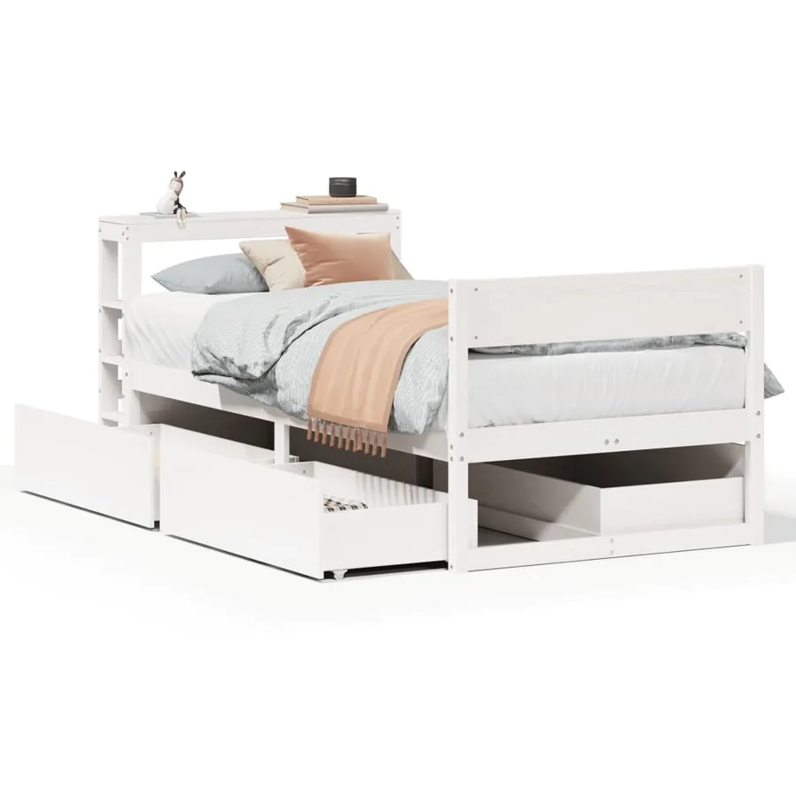 Cadre de lit sans matelas blanc 75x190 cm bois de pin massif - 2