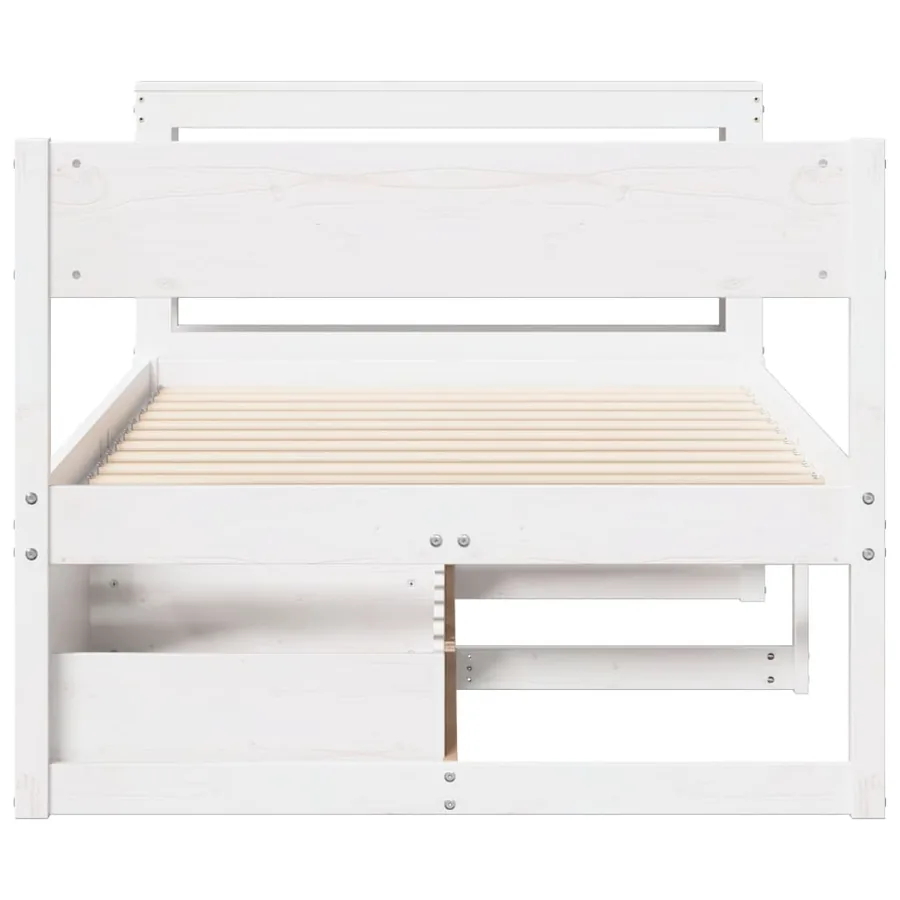 Cadre de lit sans matelas blanc 75x190 cm bois de pin massif - 4