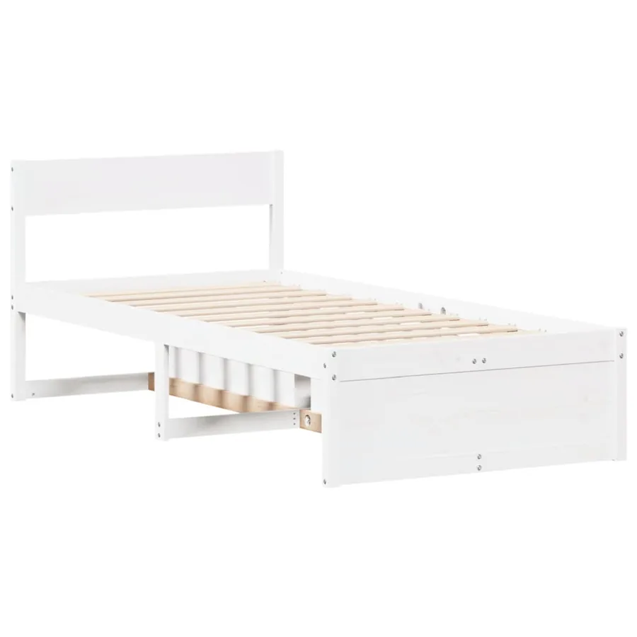 Cadre de lit sans matelas blanc 75x190 cm bois de pin massif - 5