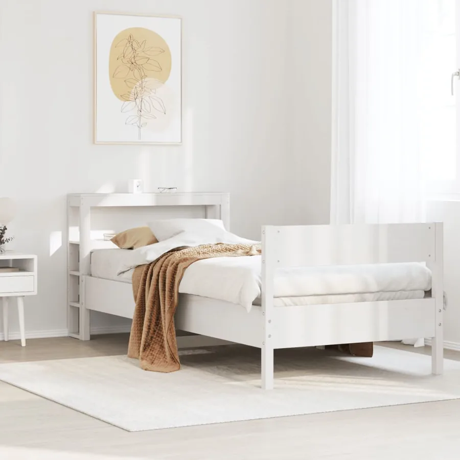 Cadre de lit sans matelas blanc 75x190 cm bois de pin massif