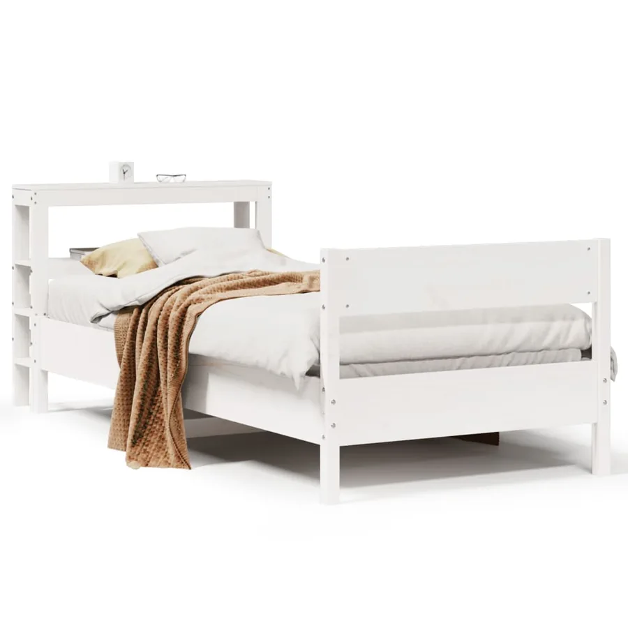 Cadre de lit sans matelas blanc 75x190 cm bois de pin massif - 2