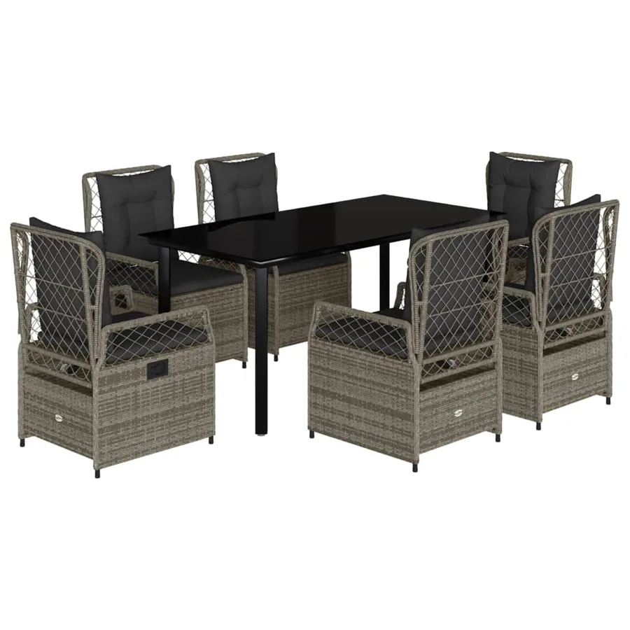 Ensemble à manger de jardin et coussins 7 pcs gris rotin - 2