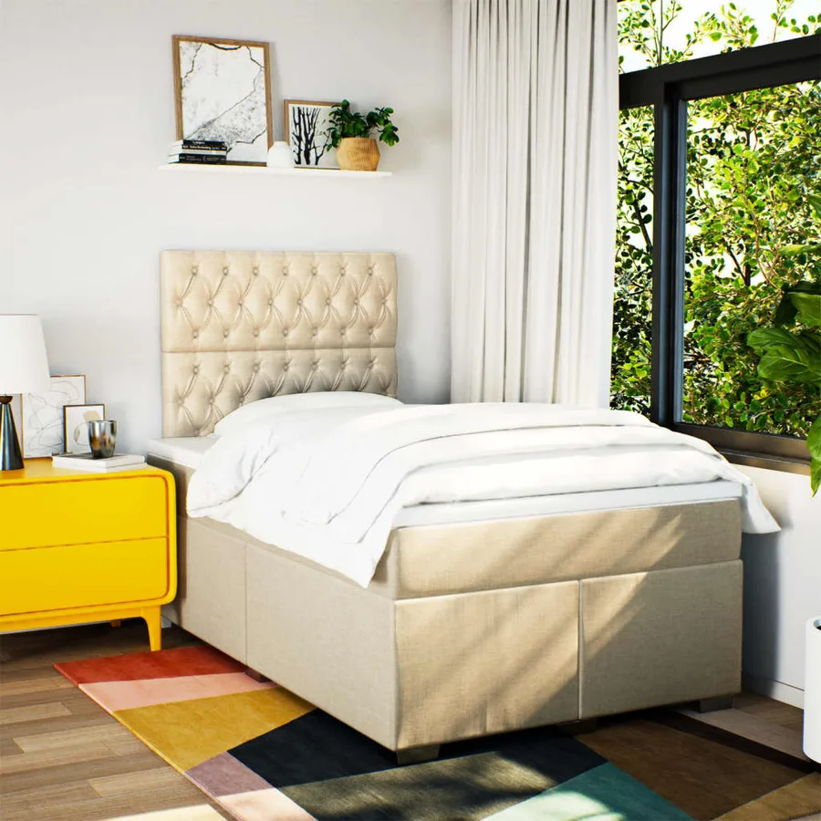 Sommier à lattes de lit avec matelas Crème 120x200 cm Tissu - 3