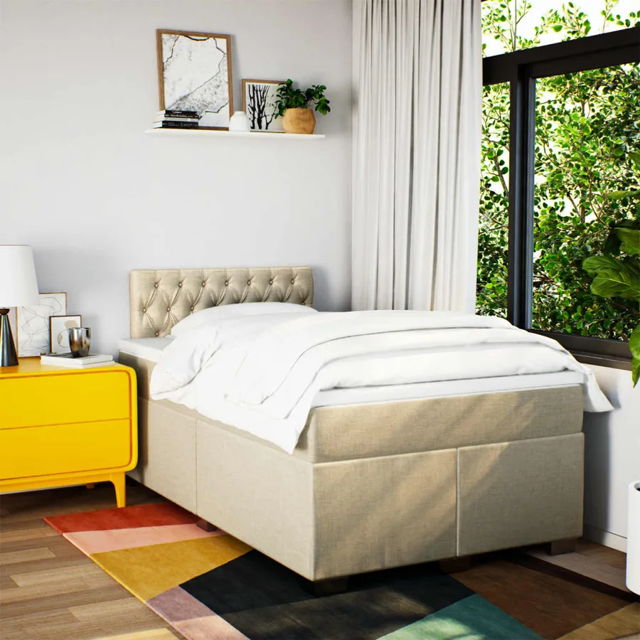 Sommier à lattes de lit avec matelas Crème 120x200 cm Tissu - 4