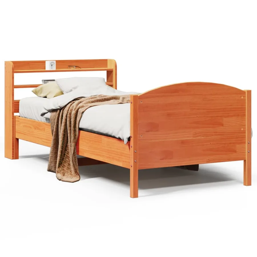 Cadre de lit sans matelas cire marron 100x200cm bois pin massif - 2