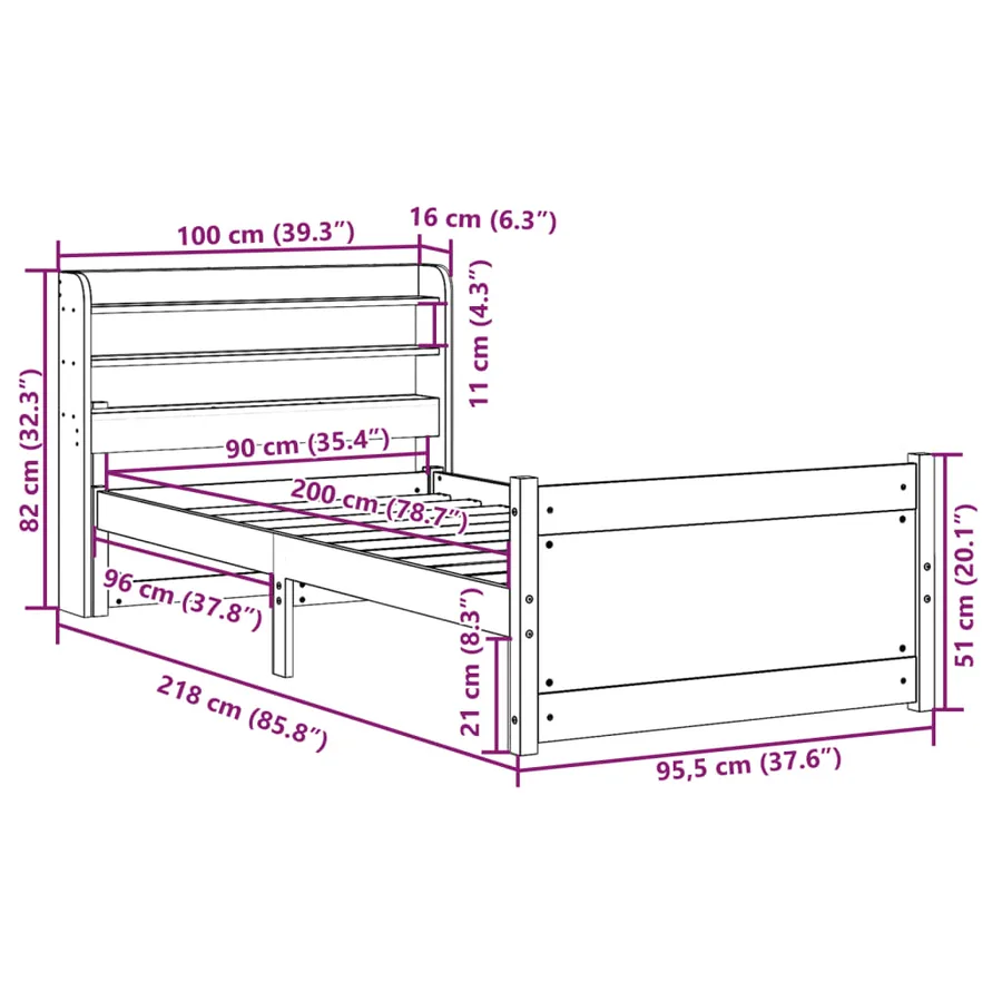 Cadre de lit avec tête de lit sans matelas 90x200 cm - 12