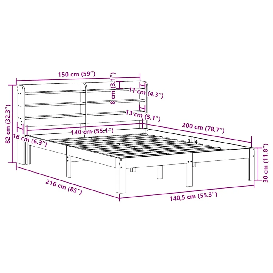 Cadre de lit sans matelas cire marron 140x200cm bois pin massif - 11