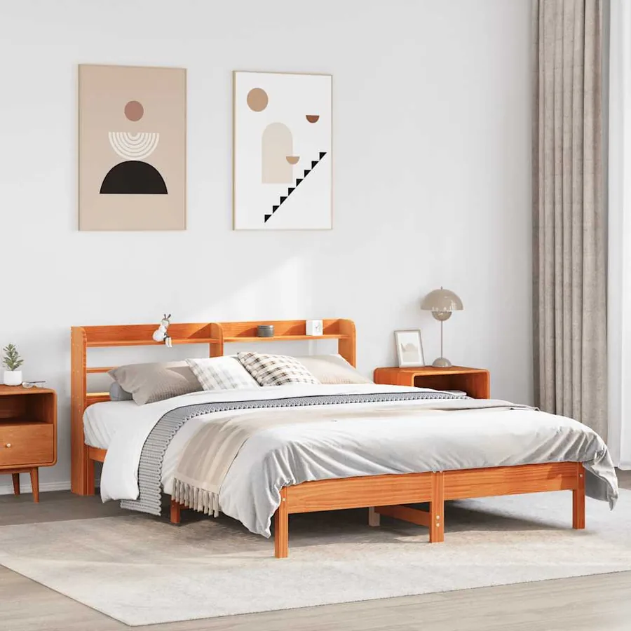 Cadre de lit sans matelas cire marron 140x200cm bois pin massif