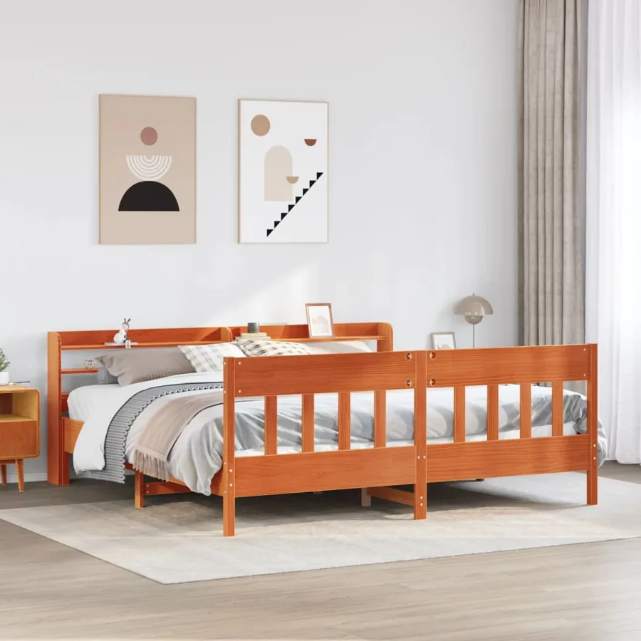 Cadre de lit sans matelas cire marron 200x200cm bois pin massif