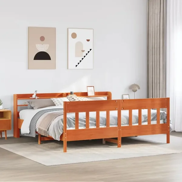 Cadre de lit sans matelas cire marron 200x200cm bois pin massif
