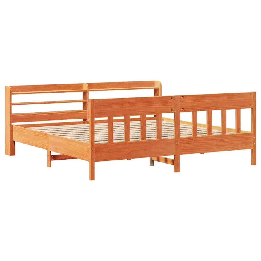 Cadre de lit sans matelas cire marron 200x200cm bois pin massif - 3
