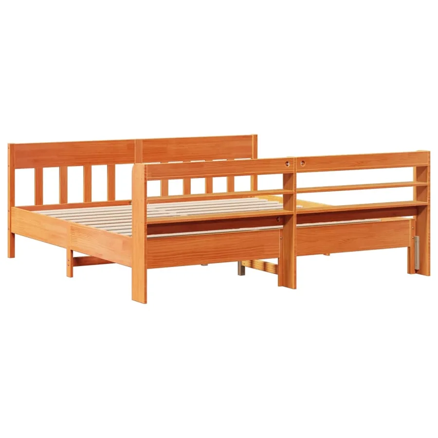 Cadre de lit sans matelas cire marron 200x200cm bois pin massif - 6