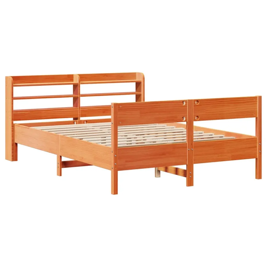 Cadre de lit sans matelas cire marron 140x200cm bois pin massif - 3