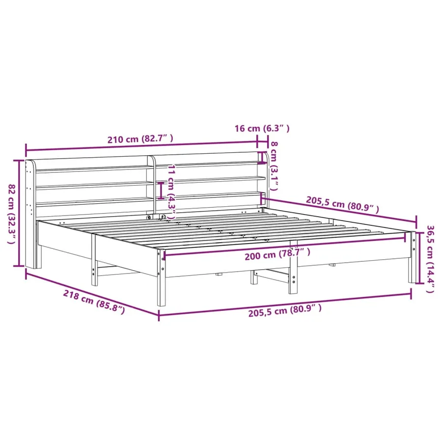 Cadre de lit sans matelas cire marron 200x200cm bois pin massif - 12