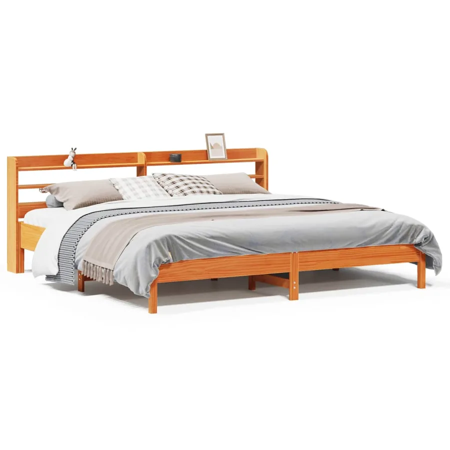 Cadre de lit sans matelas cire marron 200x200cm bois pin massif - 2