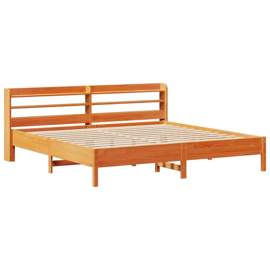 Cadre de lit sans matelas cire marron 200x200cm bois pin massif - 3