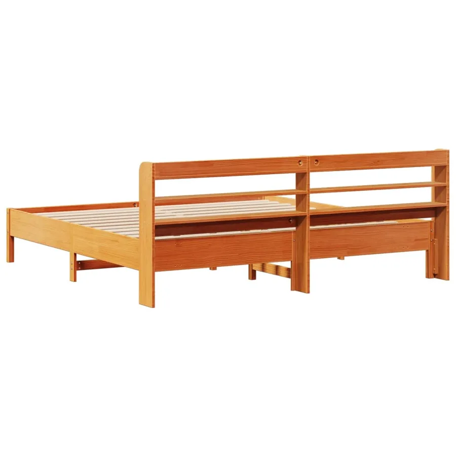 Cadre de lit sans matelas cire marron 200x200cm bois pin massif - 6