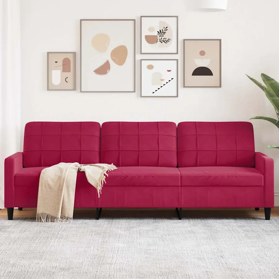 Canapé à 3 places Rouge bordeaux 210 cm Velours
