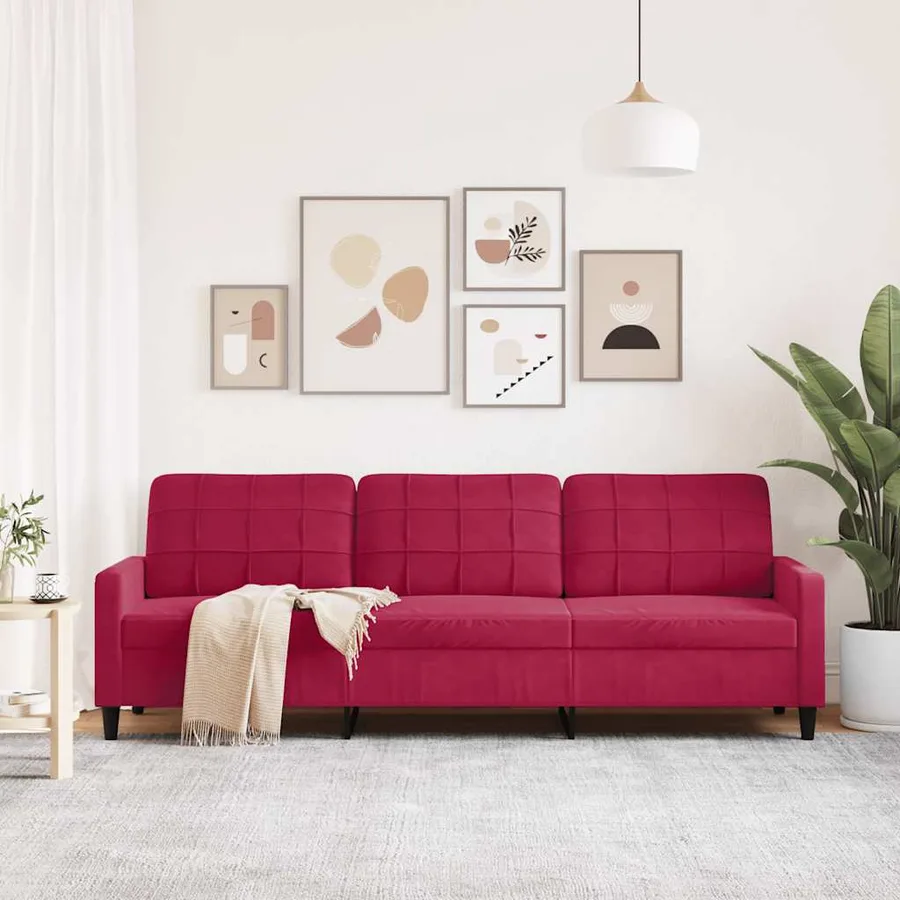Canapé à 3 places Rouge bordeaux 210 cm Velours - 3