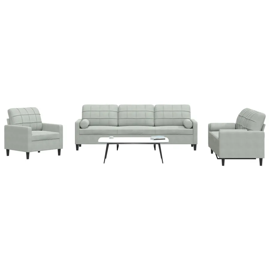 Ensemble de canapés 3 pcs et coussins et traversins velours