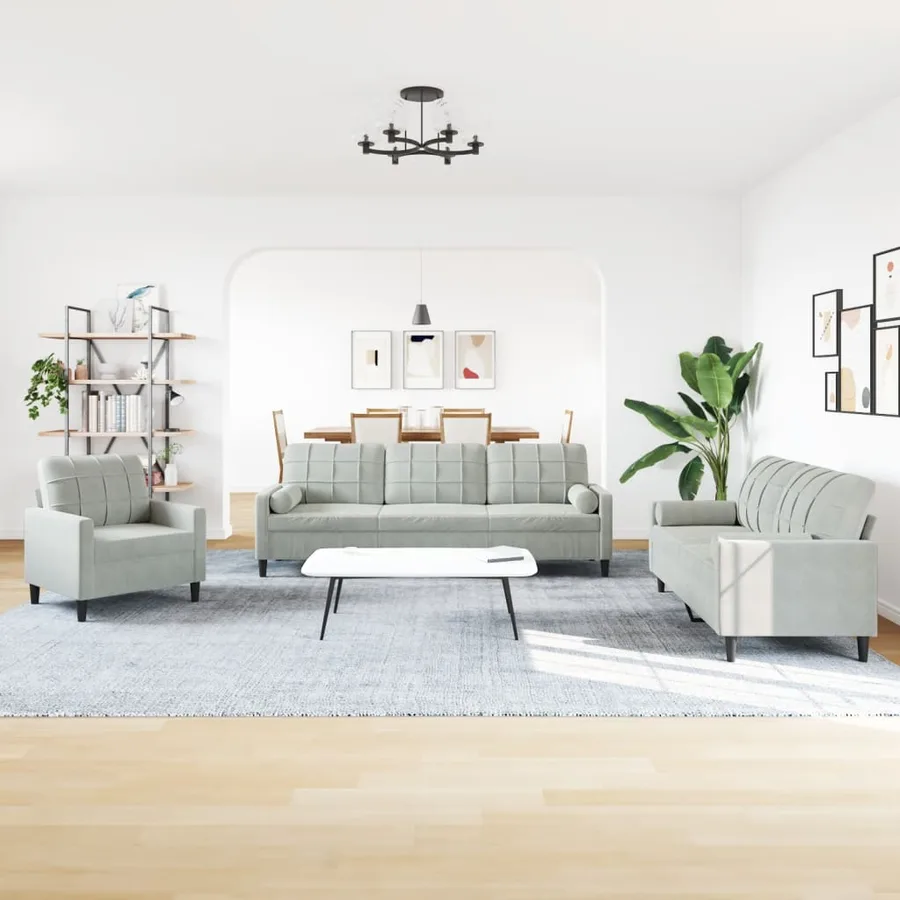 Ensemble de canapés 3 pcs et coussins et traversins velours - 3