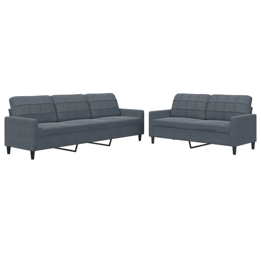 Ensemble de canapés 2 pcs avec coussins Gris foncé Velours - 2