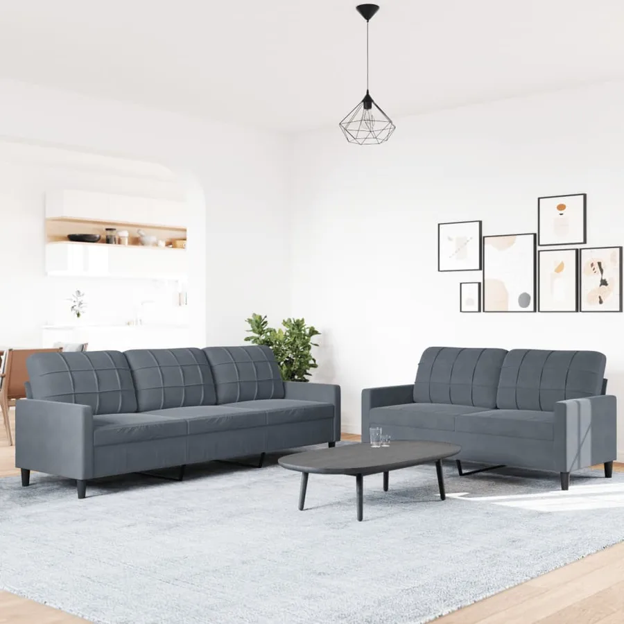 Ensemble de canapés 2 pcs avec coussins Gris foncé Velours - 3