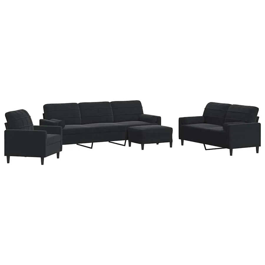 Ensemble de canapés 4pcs et coussins et traversins noir velours - 2