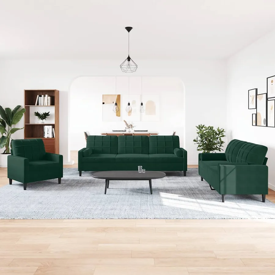 Ensemble de canapés 3 pcs avec coussins et traversins velours - 3
