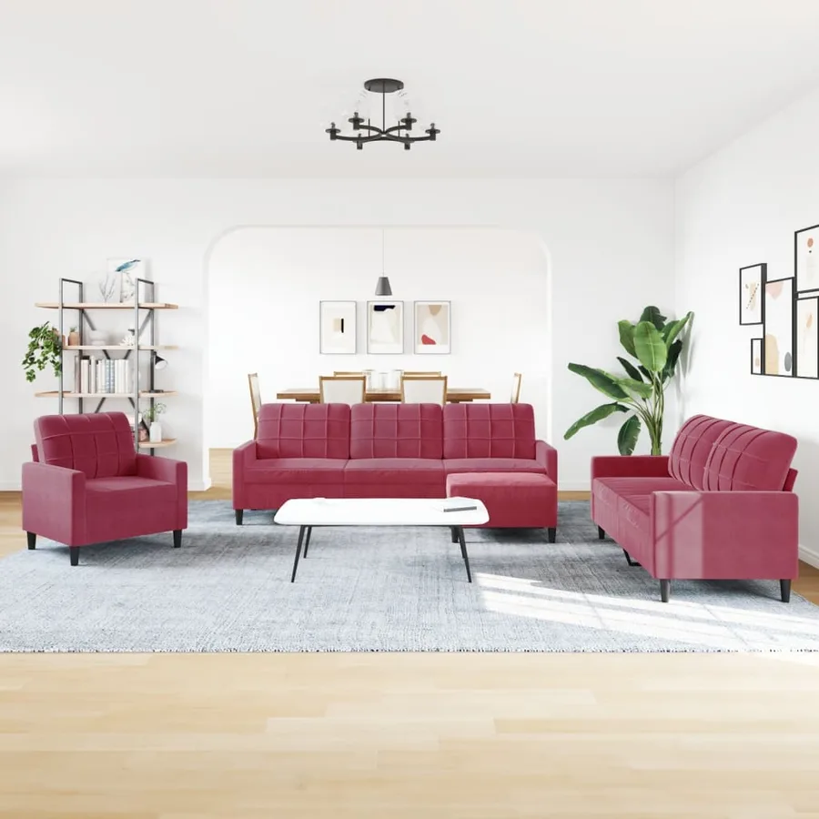 Ensemble de canapés 4 pcs avec coussins Rouge bordeaux Velours - 3