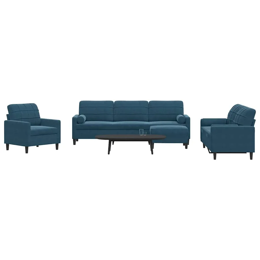 Ensemble de canapés 4pcs et coussins et traversins bleu velours