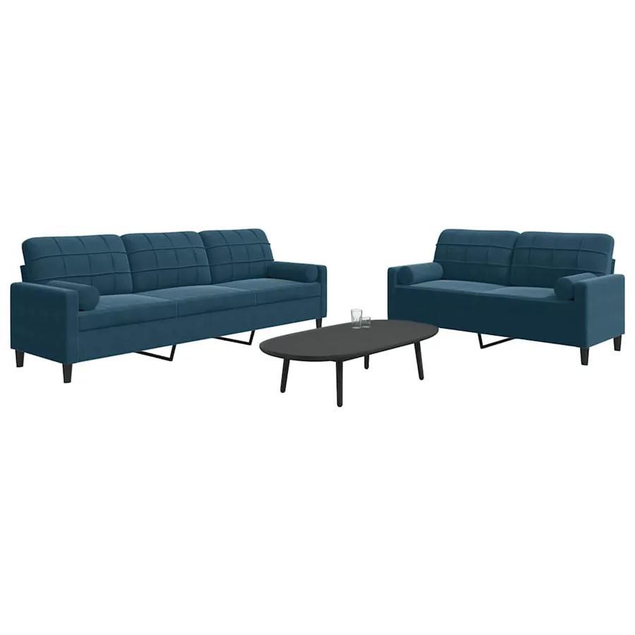Ensemble de canapés 2pcs et coussins et traversins bleu velours