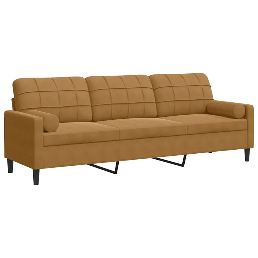 Canapé 3 places avec oreillers décoratifs marron 210 cm velours - 2