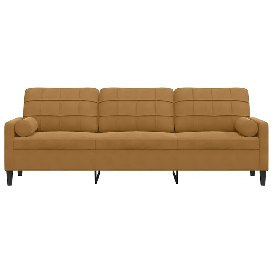 Canapé 3 places avec oreillers décoratifs marron 210 cm velours - 3