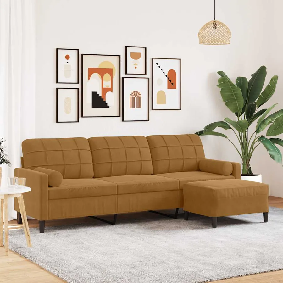 Canapé à 3 places avec repose-pieds Marron 210 cm Velours