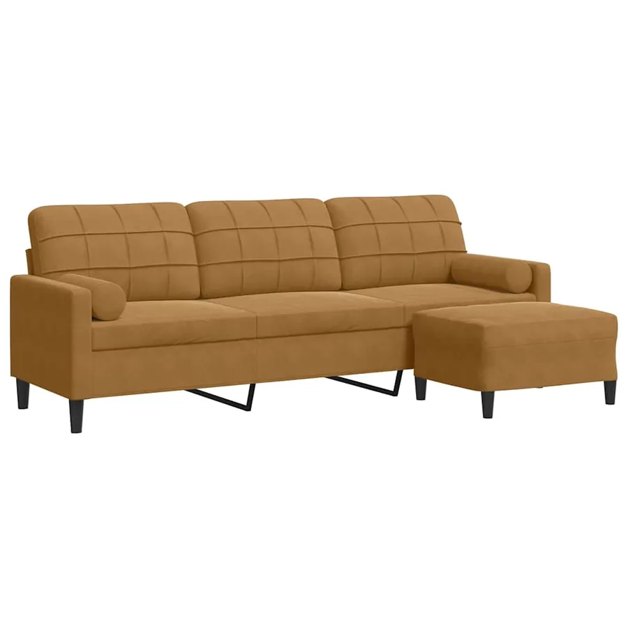 Canapé à 3 places avec repose-pieds Marron 210 cm Velours - 2