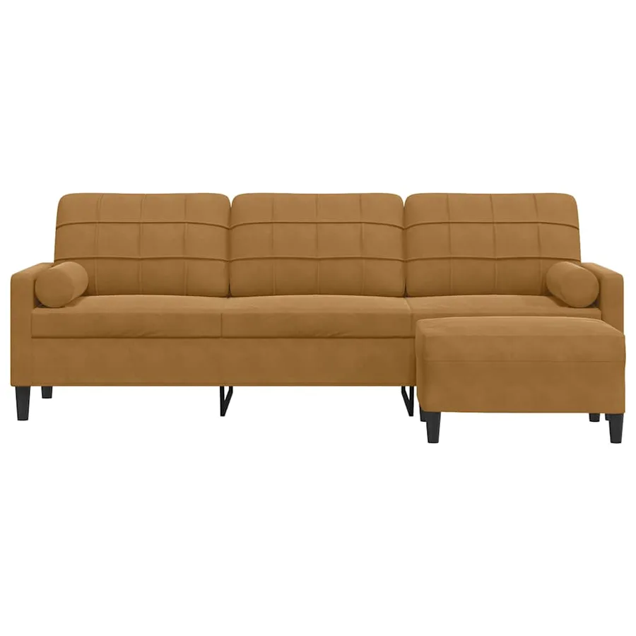Canapé à 3 places avec repose-pieds Marron 210 cm Velours - 3