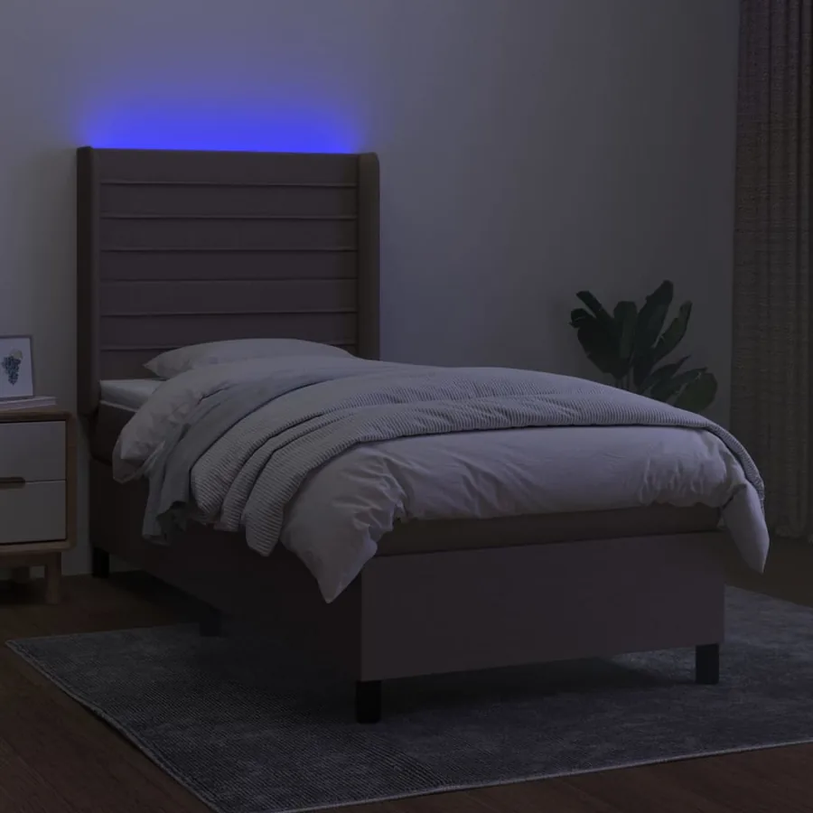Sommier à lattes de lit matelas et LED Taupe 90x200 cm Tissu - 3