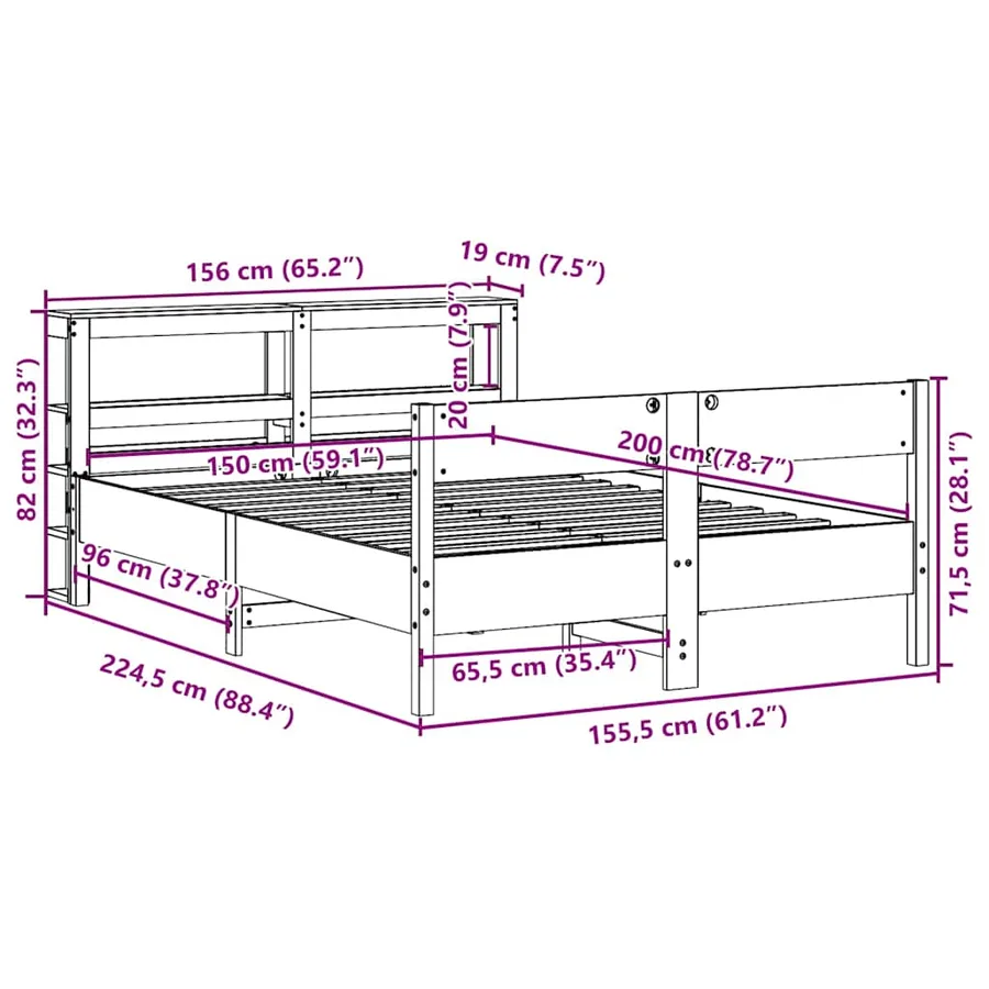 Cadre de lit sans matelas 150x200 cm bois de pin massif - 12