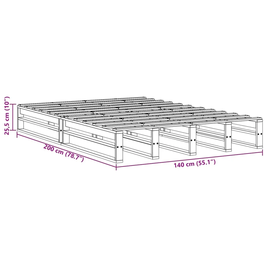 Cadre de lit sans matelas 140x200 cm bois massif de pin - 9