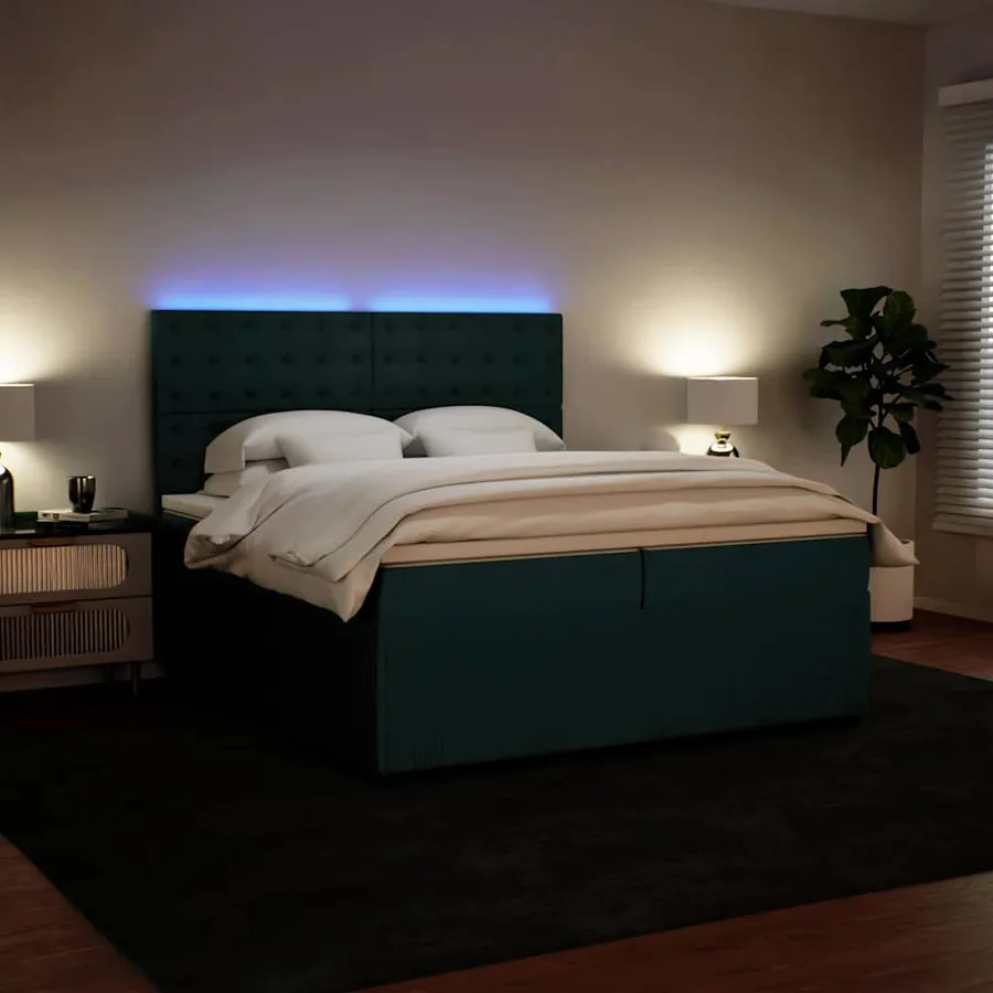 Sommier à lattes de lit et matelas Vert foncé 200x200cm Velours - 4