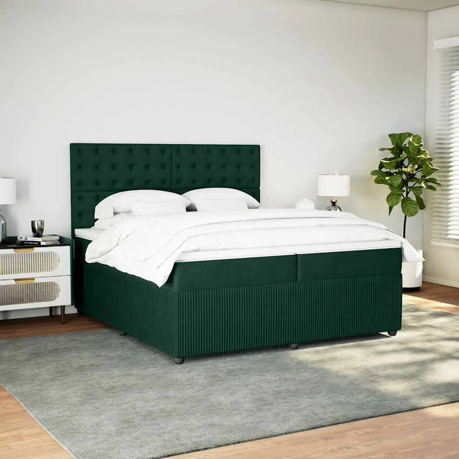 Sommier à lattes de lit et matelas Vert foncé 200x200cm Velours - 5