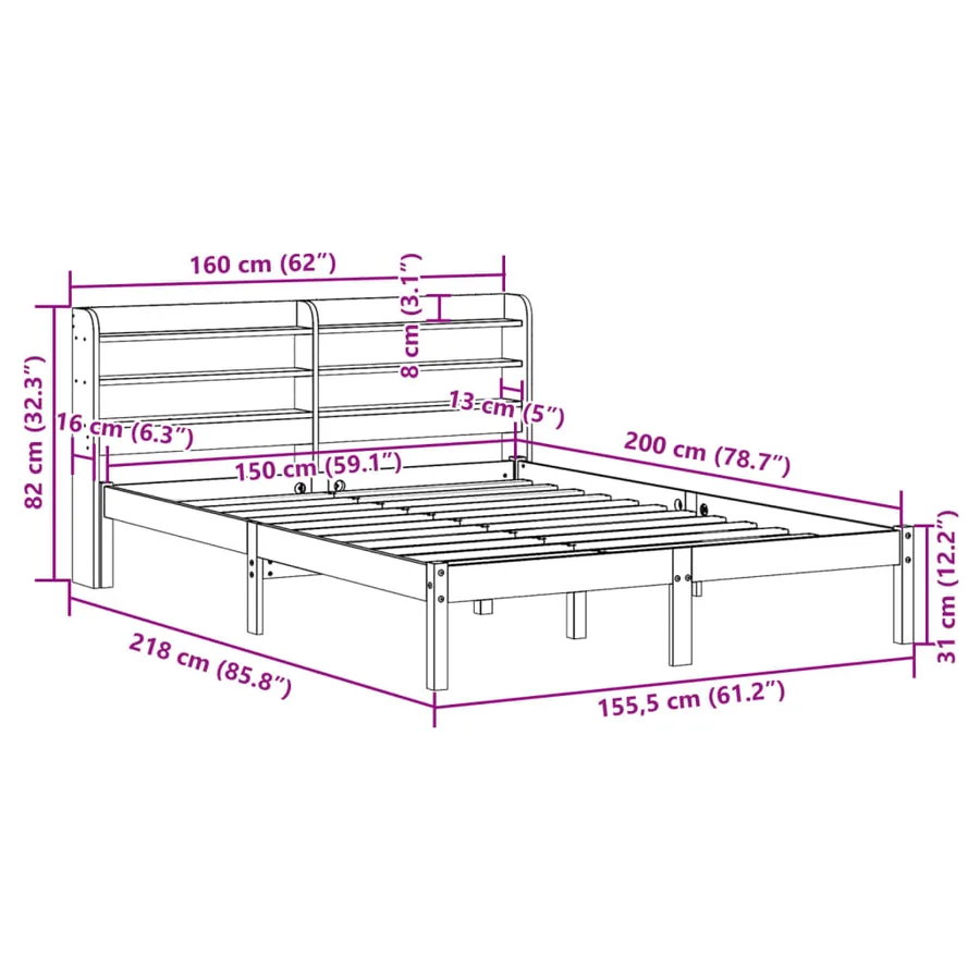 Cadre de lit et tête de lit sans matelas cire marron 150x200 cm - 12