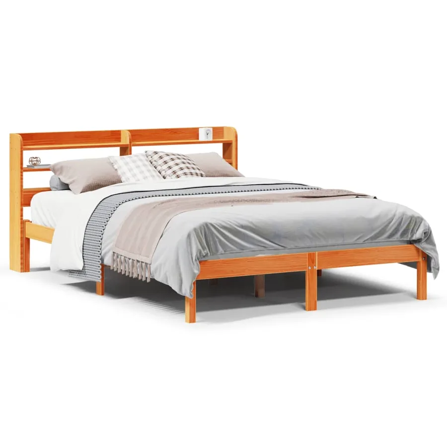 Cadre de lit et tête de lit sans matelas cire marron 150x200 cm - 2