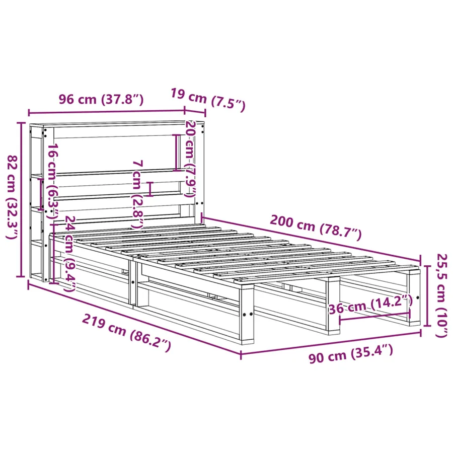 Cadre de lit sans matelas 90x200 cm bois de pin massif - 12