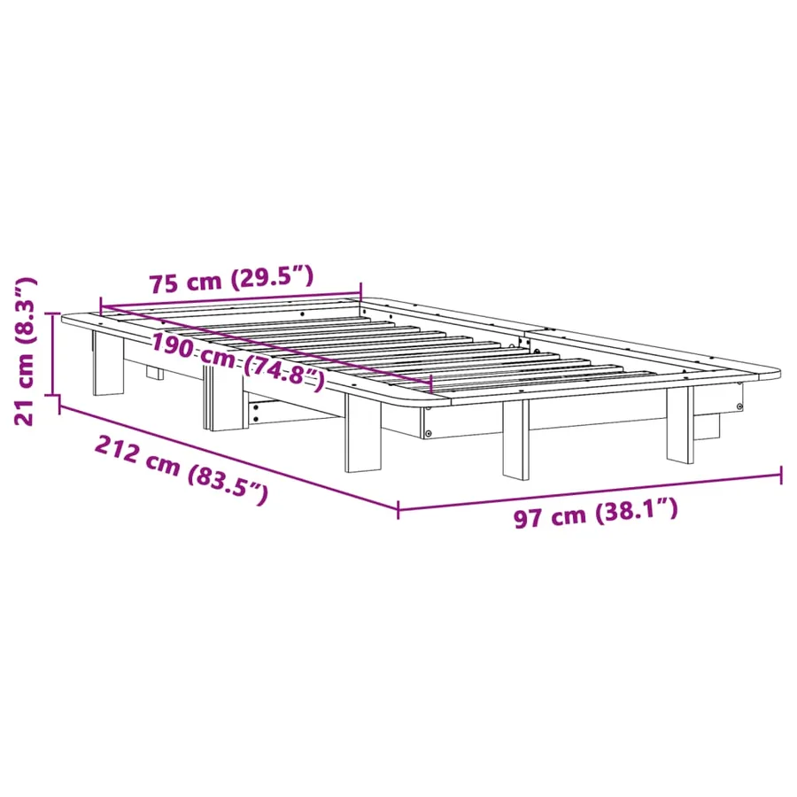Cadre de lit sans matelas 75x190 cm bois de pin massif - 9