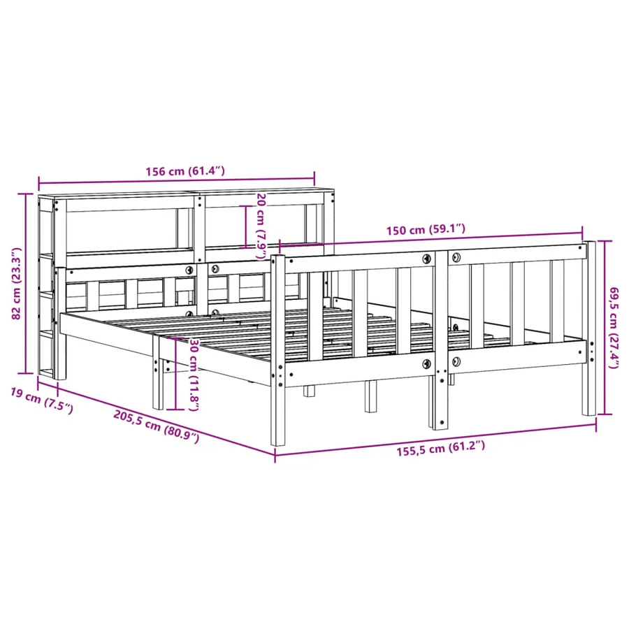 Cadre de lit et tête de lit sans matelas cire marron 150x200 cm - 12