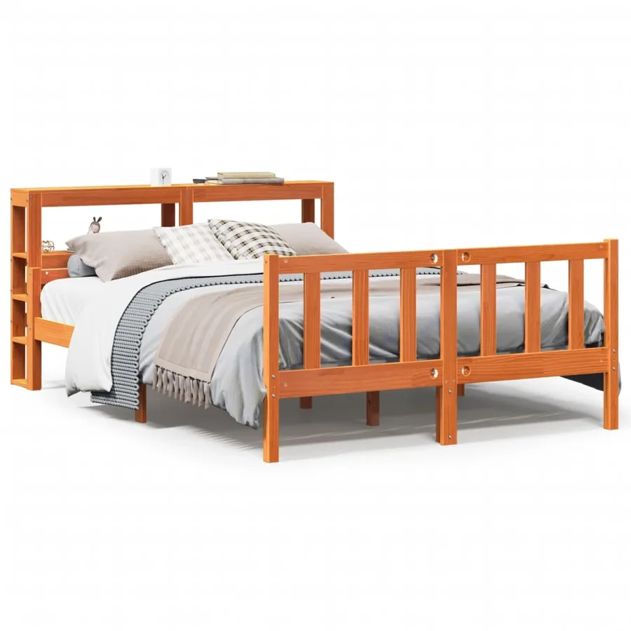 Cadre de lit et tête de lit sans matelas cire marron 150x200 cm - 2