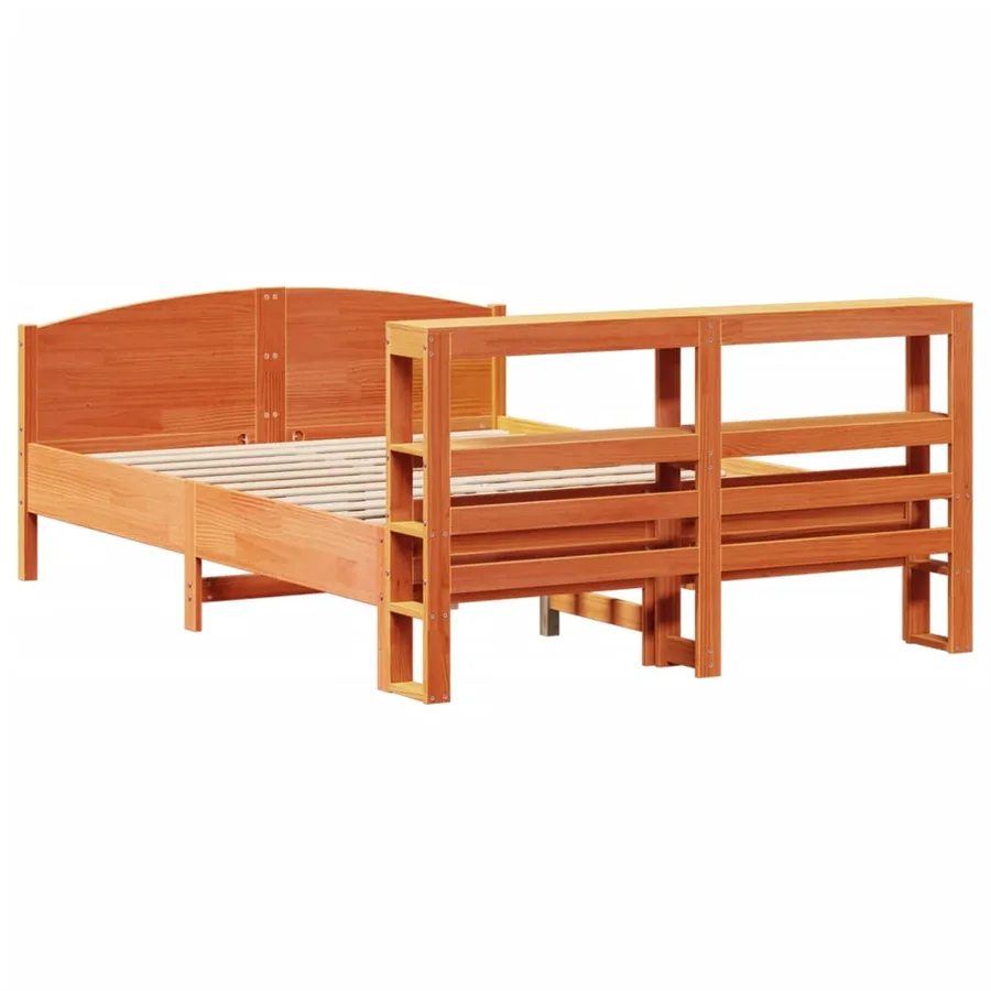 Cadre de lit sans matelas cire marron 150x200cm bois pin massif - 6